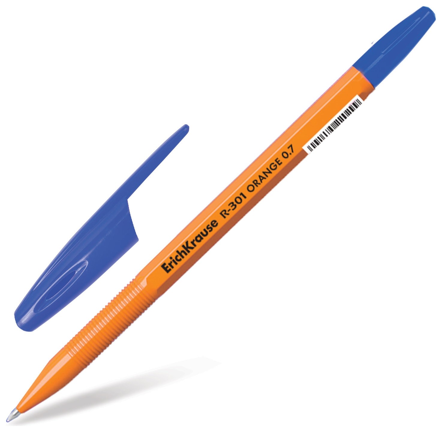 Ручка шариковая Erich Krause R-301 Orange, синяя, корпус оранжевый, узел 0,7 мм, линия письма 0,35 мм