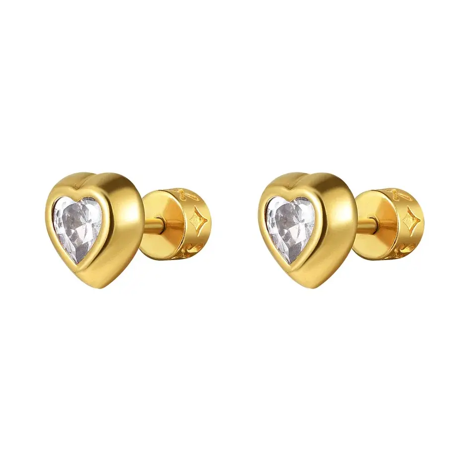  Серьги Gold Heart With Gem Earrings - Lilac