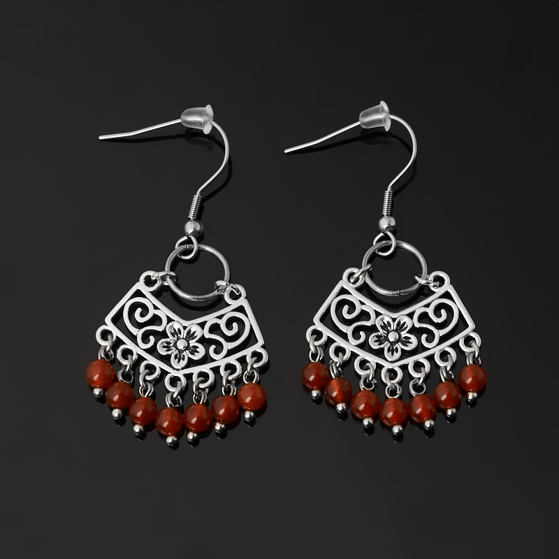 Серьги сердолик  (биж. сплав, сталь хир.)
