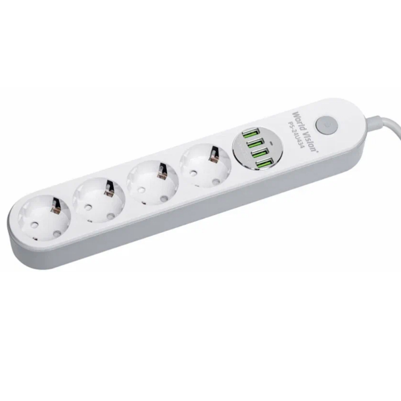  Сетевой фильтр World Vision 4 Sockets + 4 USB 2m White PS-24U434