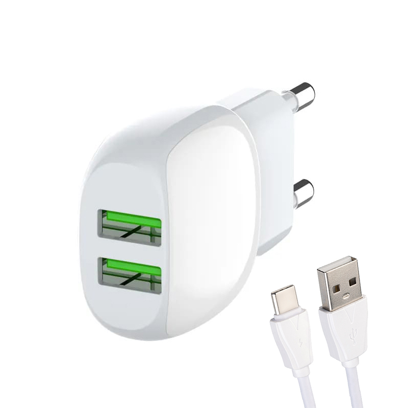 Зарядное устройство Ldnio A2218 2xUSB + кабель Type-C White LD_C3454