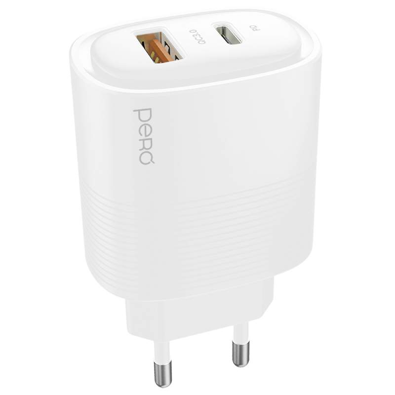 Зарядное устройство Pero TC11 USB-A QC3.0 + USB-C PD 45W White TC11W