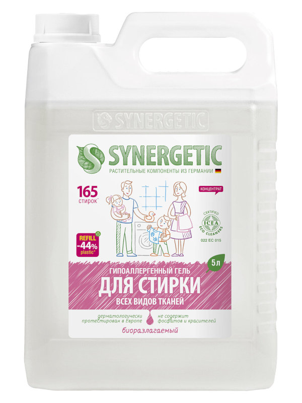 Гель для стирки Synergetic гипоаллергенный для всех видов тканей 5L 4613720439065