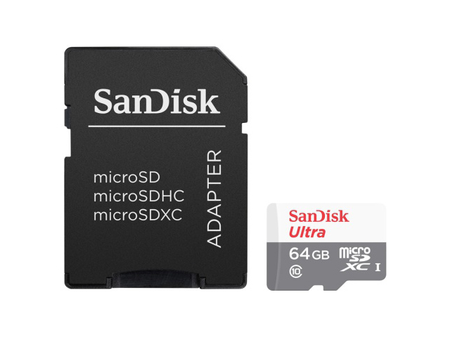 Карта памяти 64Gb - SanDisk Micro Secure Digital XC UHS-I SDSQUNR-064G-GN3MA с переходником под SD