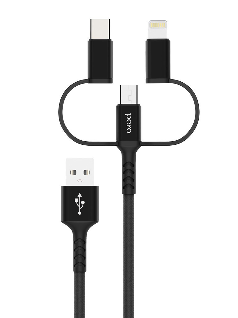 Аксессуар Pero DC-06 Universal USB - Lightning/microUSB/USB Type-C 2A 2m Black PRDC-06U2MB