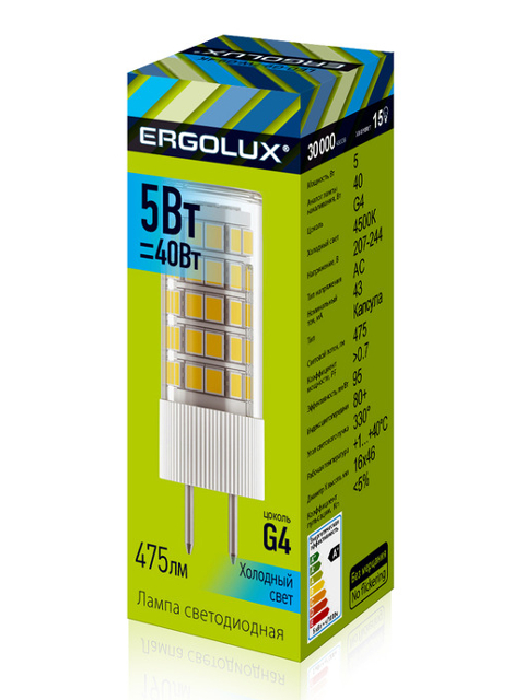   Pleer Лампочка Ergolux G4 5W 207-240V 4500K 475Lm LED-JD-5W-G4-4K 14348