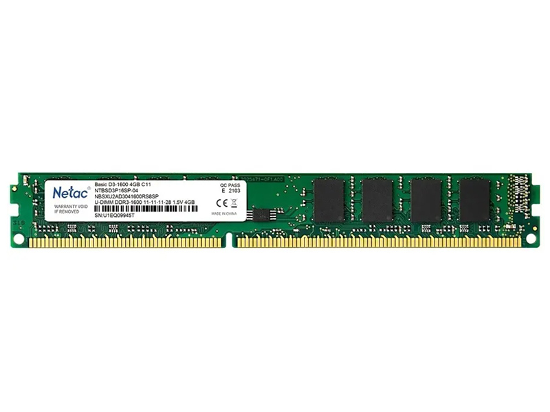 Модуль памяти Netac DDR3 DIMM 1600Mhz PC12800 CL11 - 4Gb NTBSD3P16SP-04