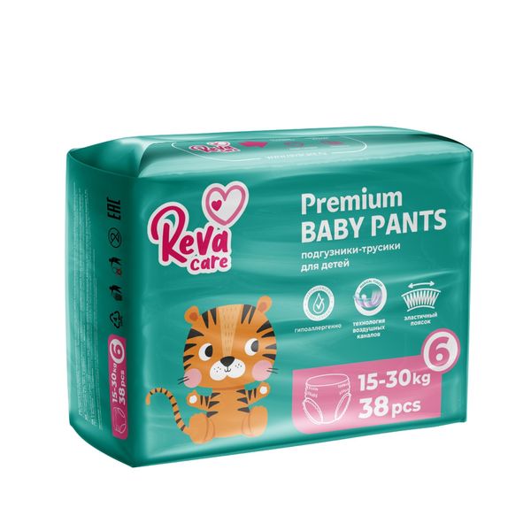Подгузники и пеленки Подгузники-трусики для детей Premium Reva Care 15-30кг 38шт р.XXL (6)