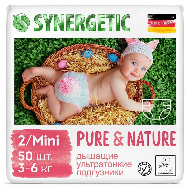 Для малышей Подгузники Pure&Nature, 2/MINI (3-6 кг)