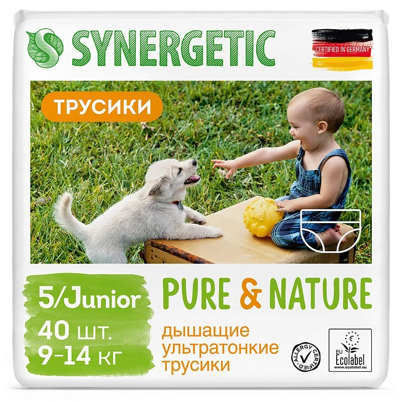 Для малышей  Synergetic Подгузники-трусики Pure&Nature, 5/JUNIOR (9-14кг)