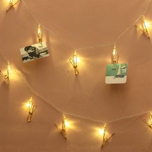 Гирлянда интерьерная LED Прищепка, 2АА, 2 м, 10 ламп, хром/медь