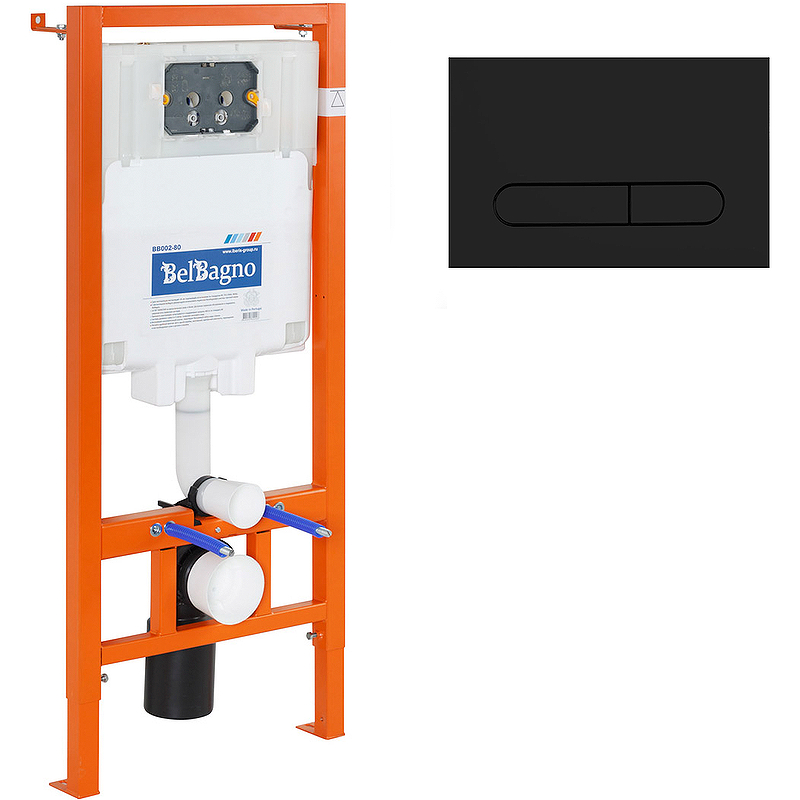 Инсталляции для унитазов  Топ Сантехника Инсталляция для подвесного унитаза BelBagno BB002-80/BB007-PR-NERO.M с черной матовой клавишей смыва