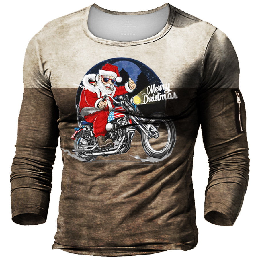 Мужская тактическая футболка Christmas Retro Motorcycle Santa