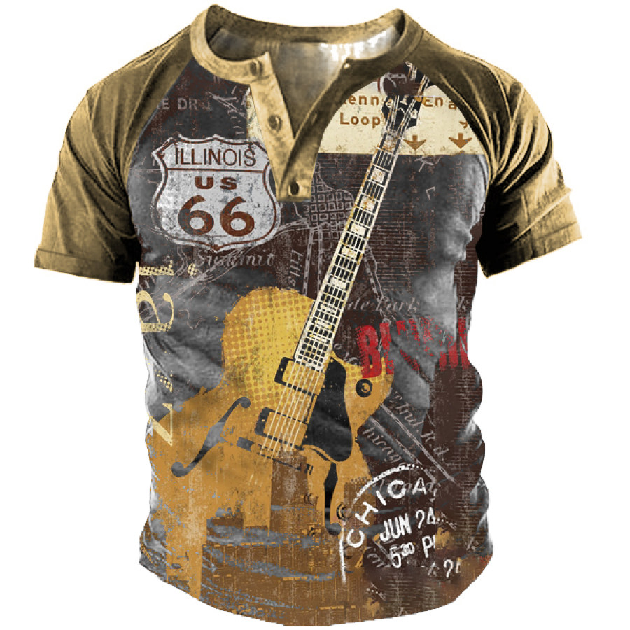 Мужская футболка Henley с принтом Route 66 Outdoor Vintage Vintage