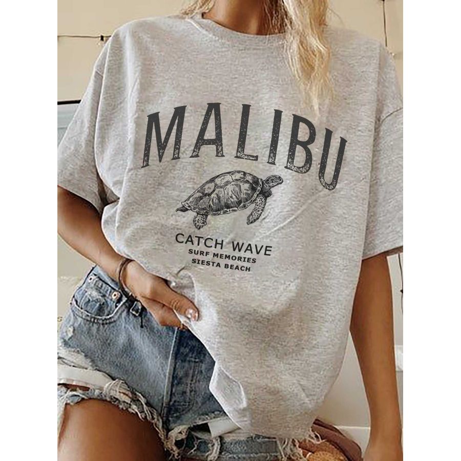 women tops Женская свободная футболка с принтом Malibu Turtle