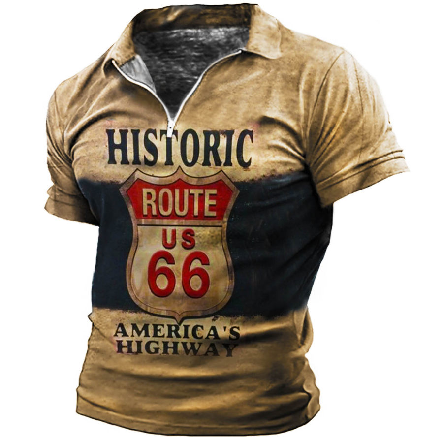 Мужская футболка поло на открытом воздухе Route 66 America Highway Zip Polo