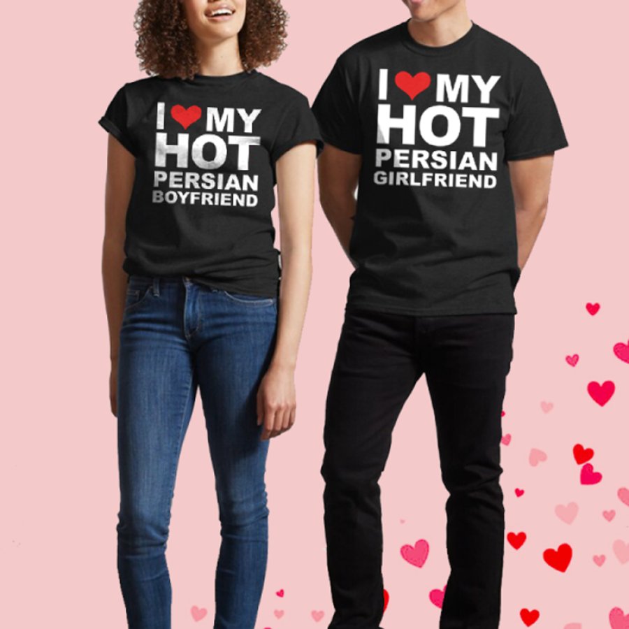 women tops  Cotosen Мужская классическая футболка I Love Hot My Boyfriend ко Дню святого Валентина