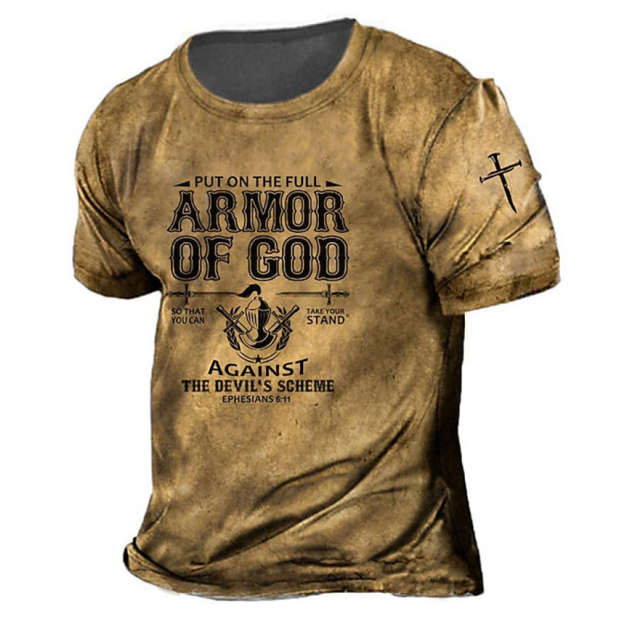 Мужская винтажная футболка с короткими рукавами и круглым вырезом Full Armor Of God