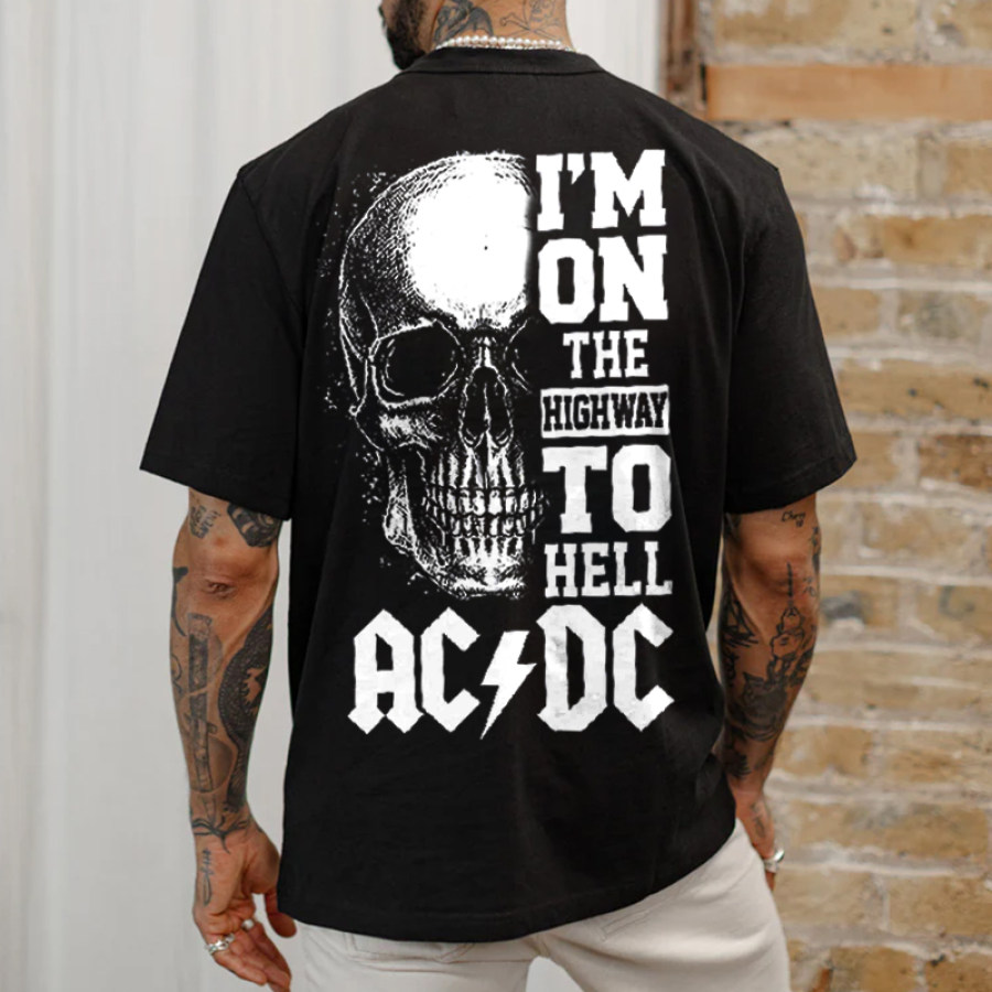 Мужская футболка оверсайз Acdc Rock Skull Head с винтажным принтом