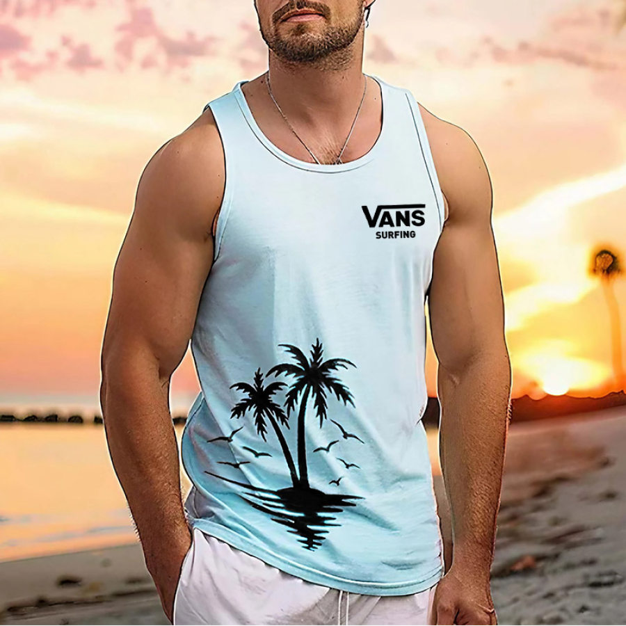 Tank Top Мужская повседневная майка с принтом Vans Surf Palm Tree гавайский пляж и отпуск принт