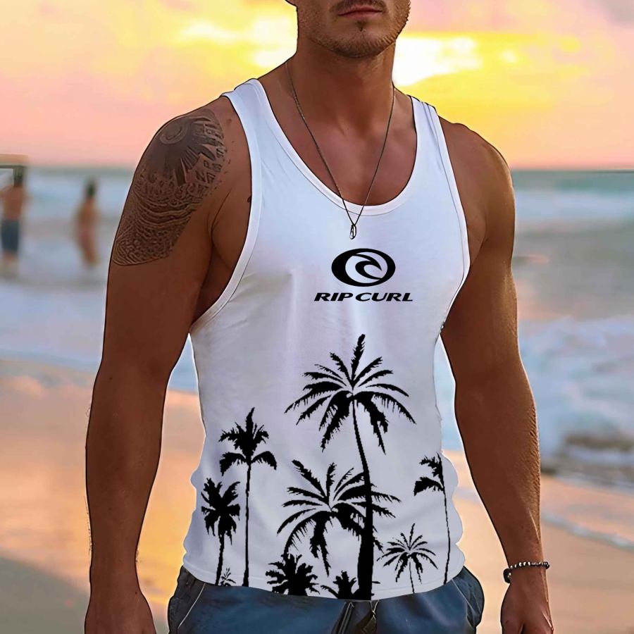 Tank Top  Cotosen Мужская повседневная майка с принтом Rip Curl Surf Palm Tree Hawaii Beach Vacation и принтом