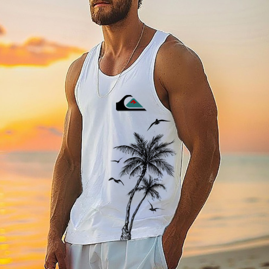 Tank Top Мужская повседневная майка с принтом Quiksilver Surf Palm Tree Hawaii Beach Vacation и принтом