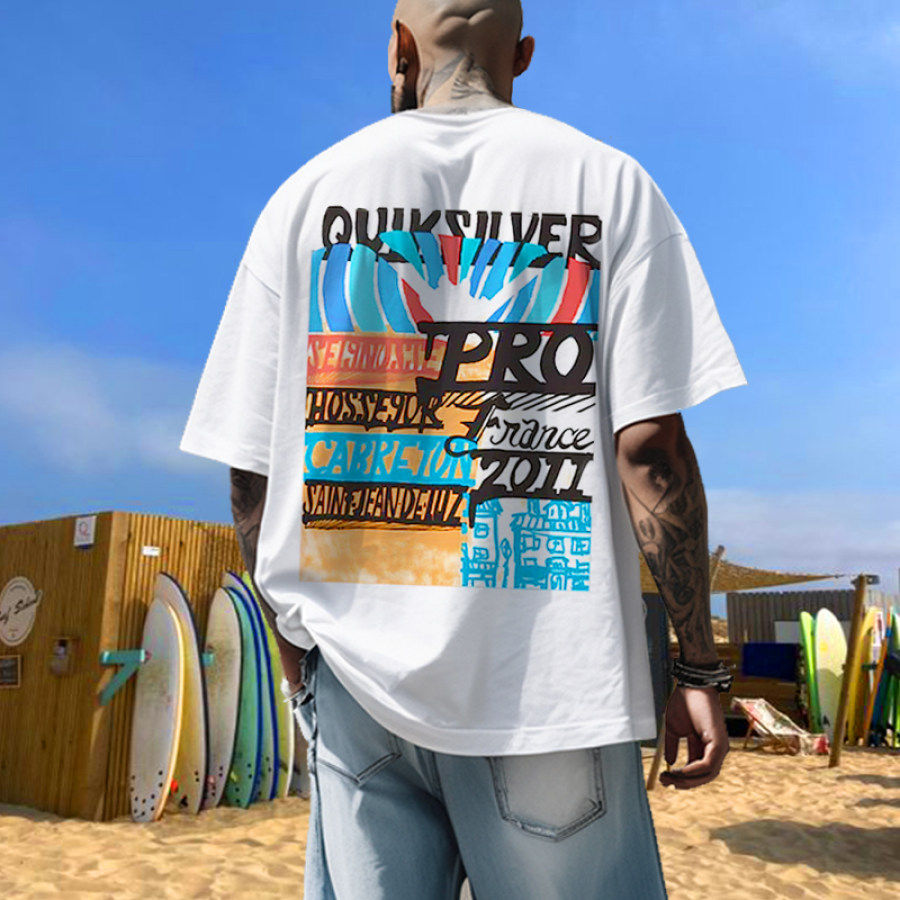 Мужская футболка Quiksilver Surf Vacation с круглым вырезом и короткими рукавами с принтом