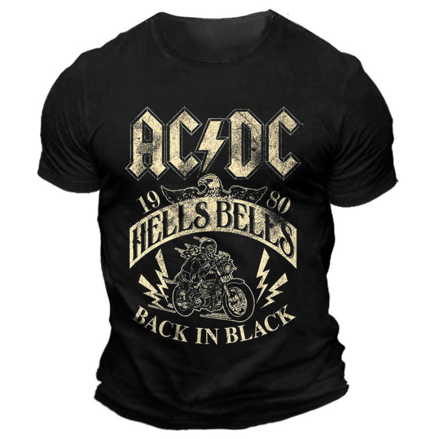 Мужская винтажная футболка ACDC Hells Bells 1980 Rock Band с мотоциклетным принтом и короткими рукавами с круглым вырезом