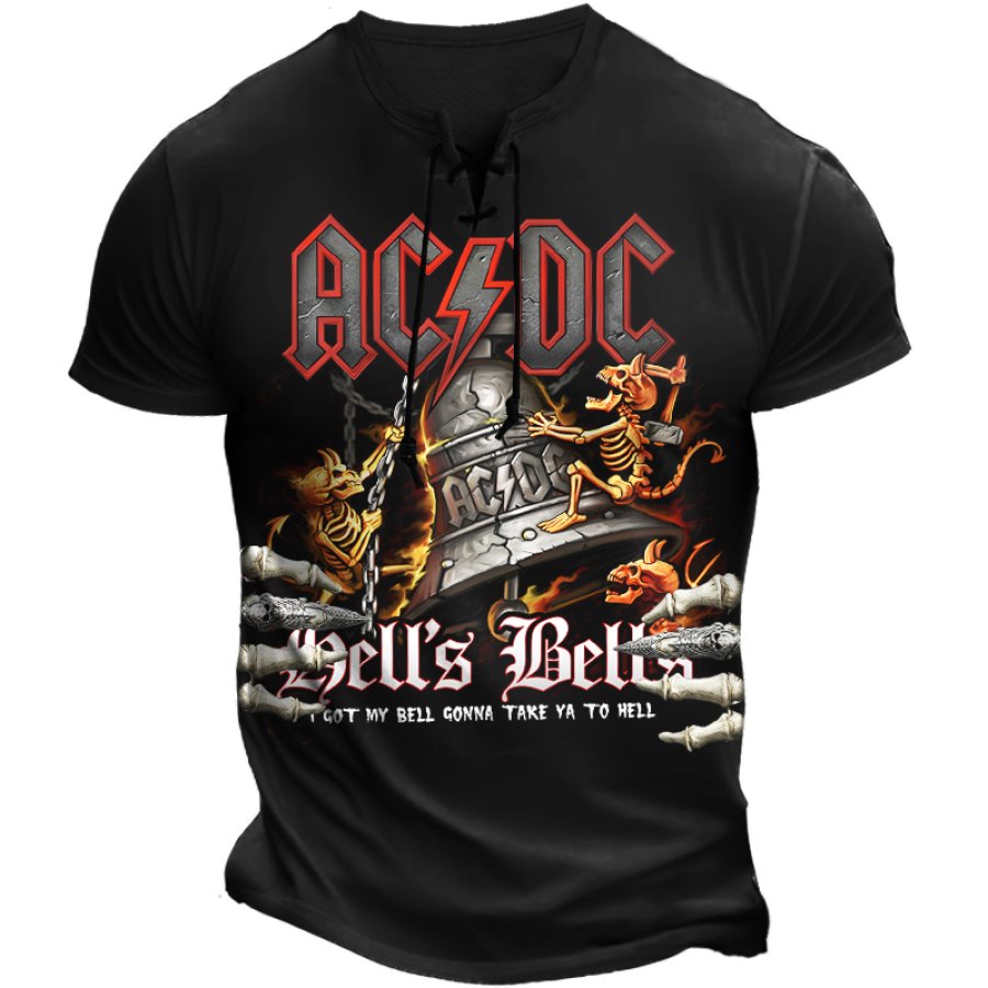 Мужская винтажная футболка ACDC Rock Print на шнуровке