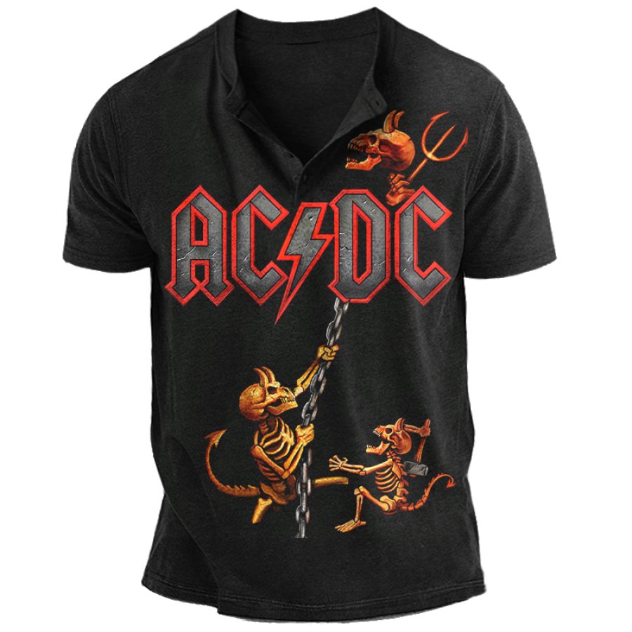 Мужская винтажная футболка Henley с принтом ACDC Rock