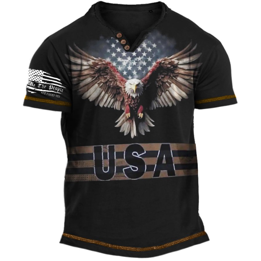 Мужская футболка в стиле ретро с американским флагом Flying Eagle Henley