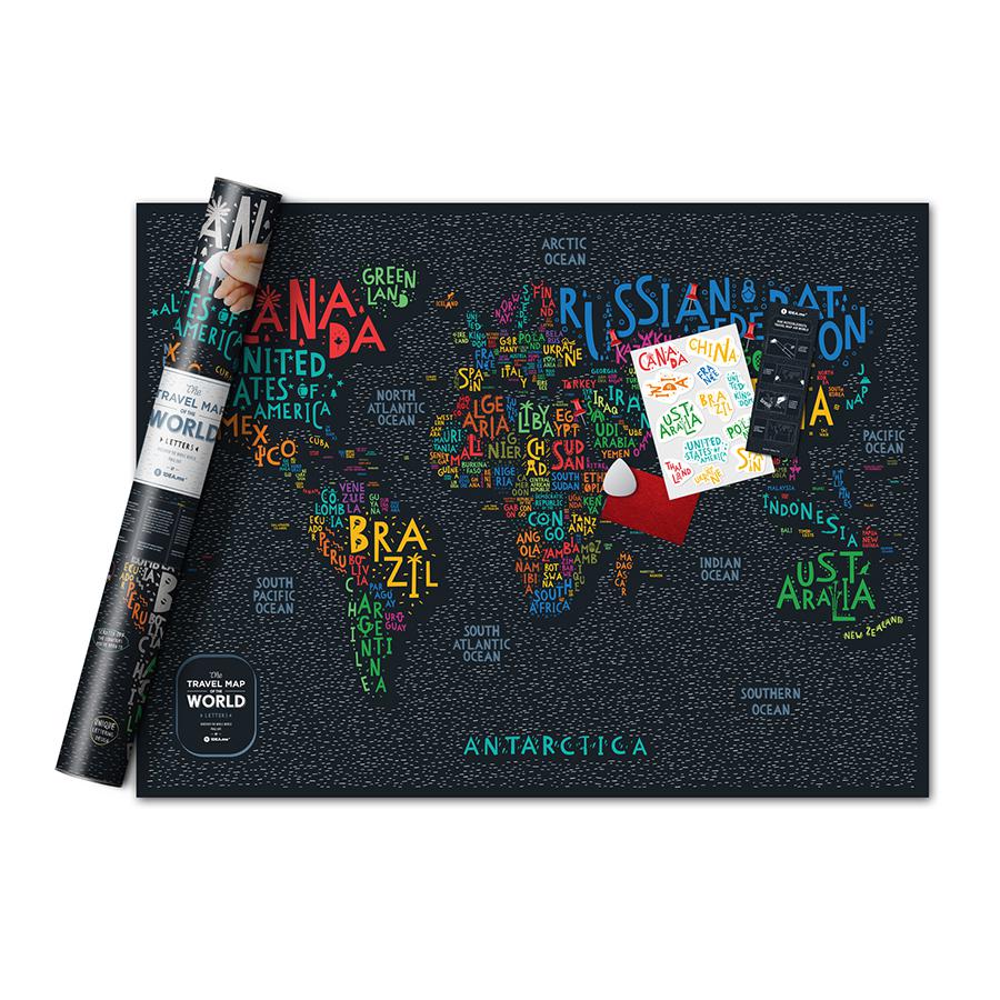Картины и постеры  Vinand Карта travel map letters world, 1DEA.me