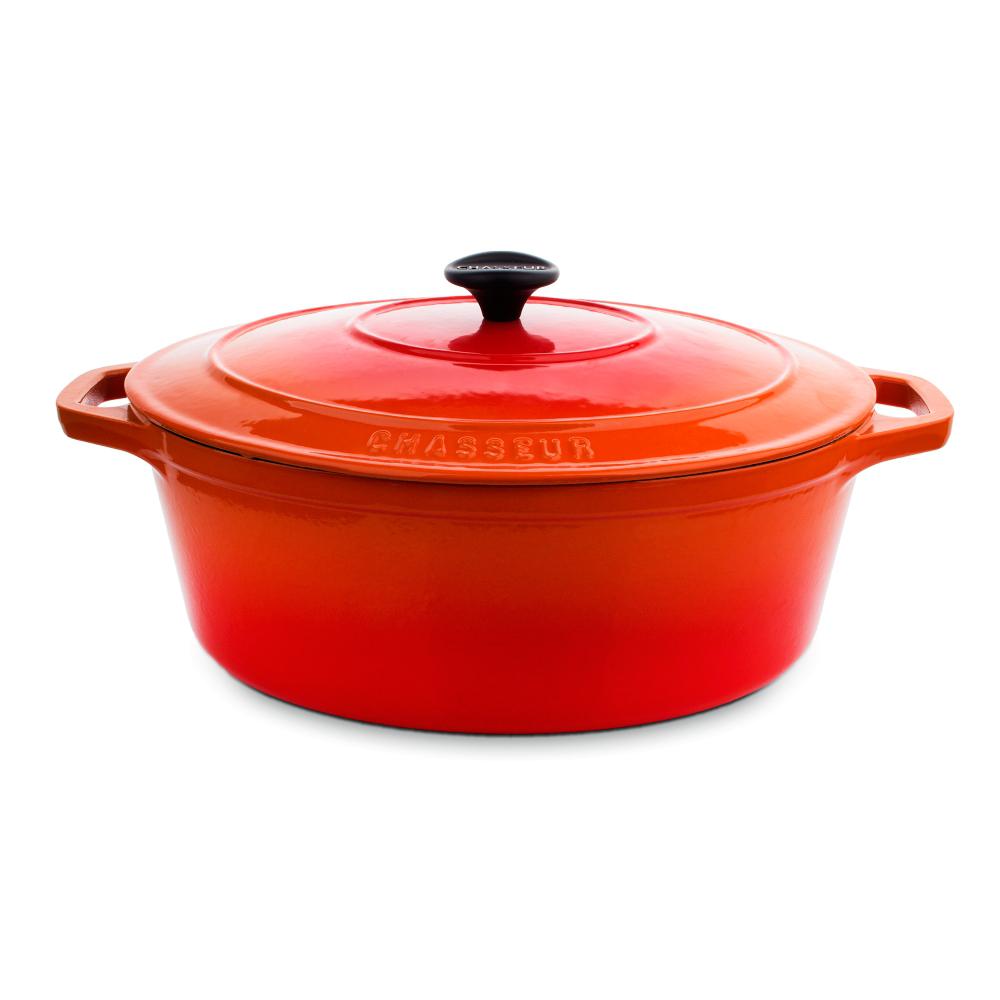Кастрюля с крышкой овальная 31 см, 5,6 л, чугун, цвет оранжевый, Chasseur