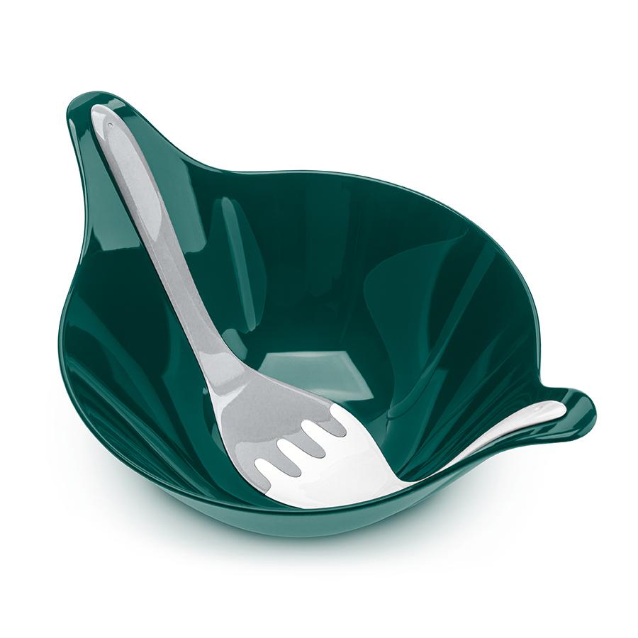 Миски и салатники  Vinand Салатница с приборами leaf 2.0, 4 л, бело-серая, Koziol