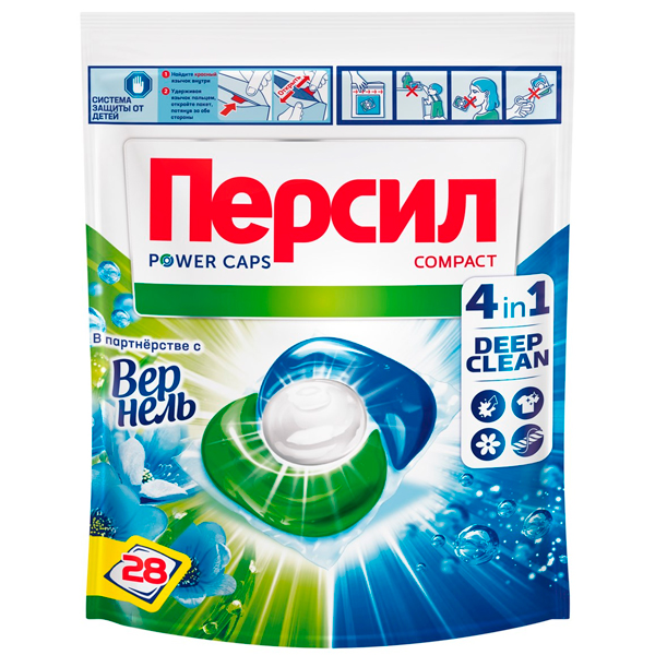 Гель-капсулы для стирки Персил Deep Clean свежесть Вернель 4в1 28 шт