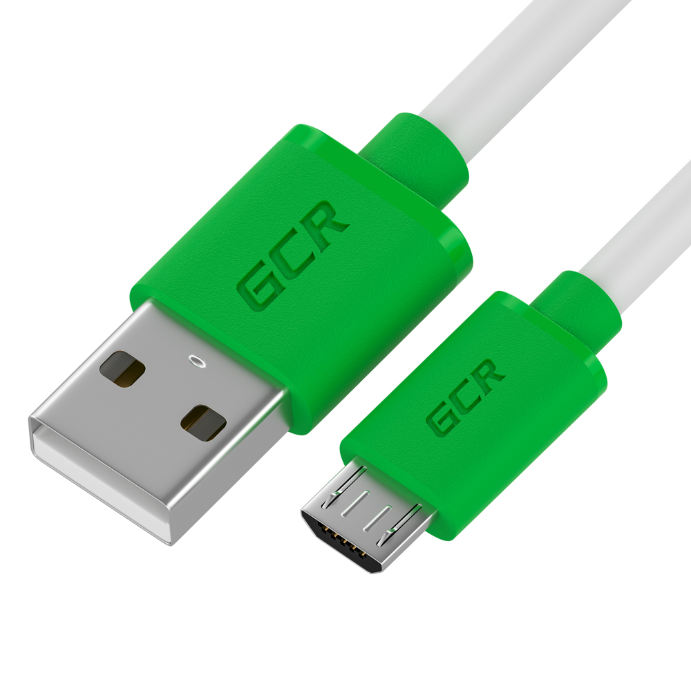   1С Интерес Кабель GCR QC MicroUSB быстрая зарядка 1 м (белый TPE, зеленые коннекторы) (GCR-52478)
