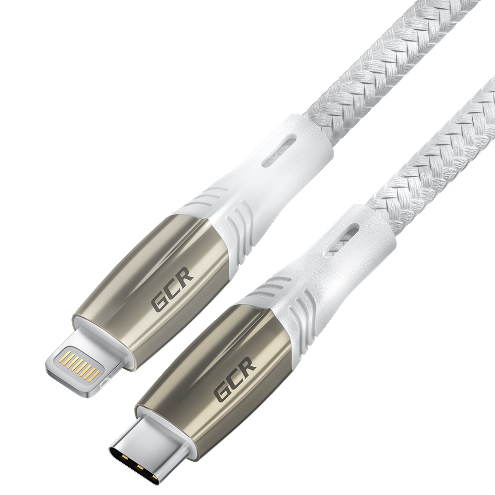  Кабель TypeC Lightning быстрая зарядка Power Delivery белый нейлон 1 м (GCR-52633)