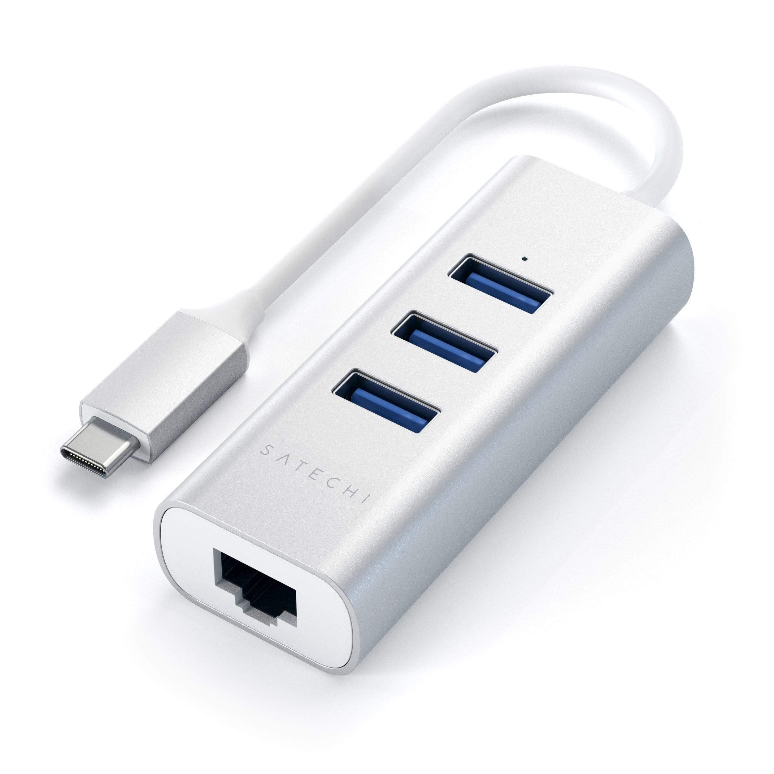 Сетевой адаптер USB-хаб Satechi Type-C 2-in-1 USB 3.0 Aluminum 3 Port Hub (3xUSB 3.0, Rj-45), Серебристый ST-TC2N1USB31AS