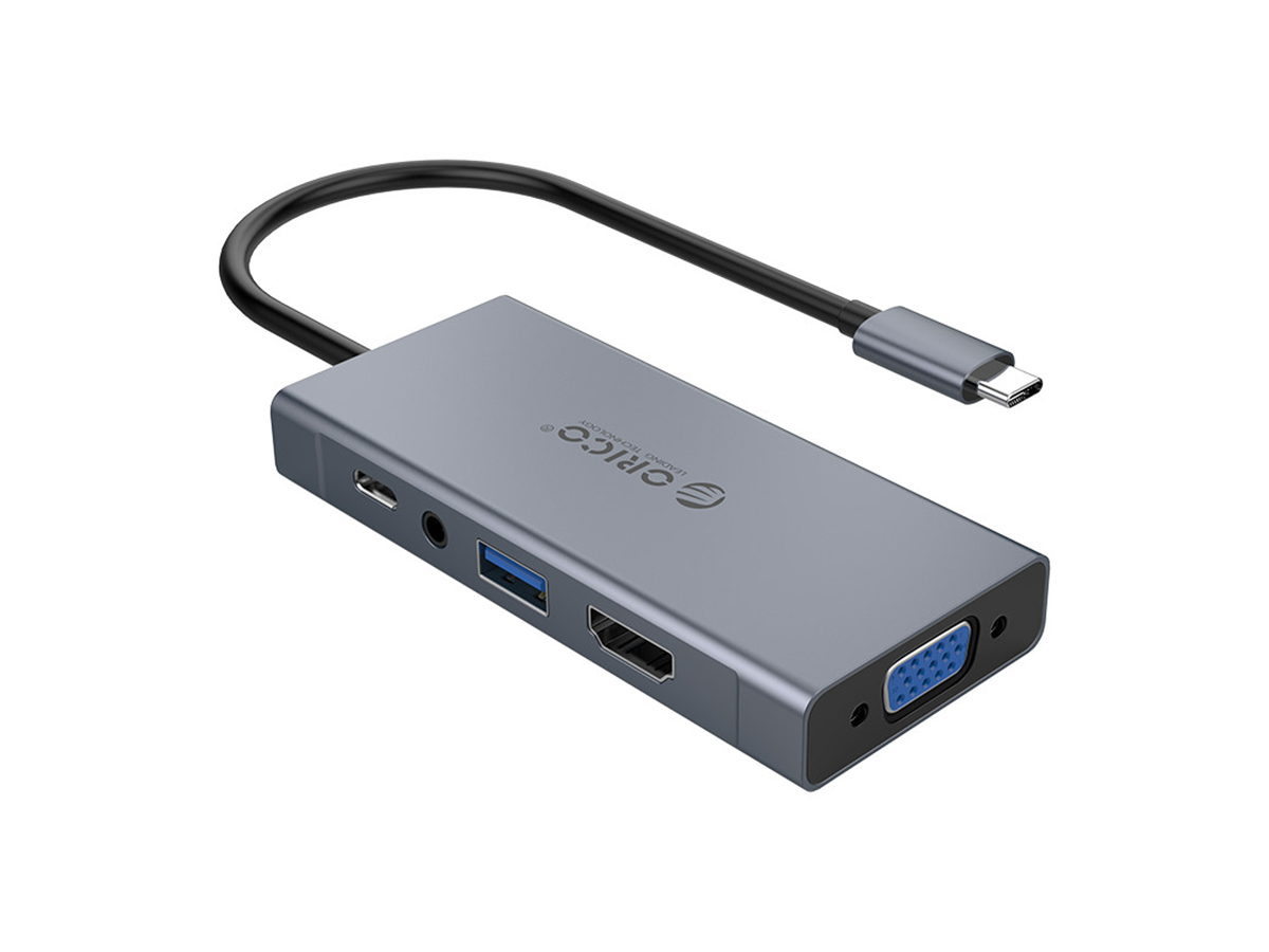 Док-станция ORICO MC-U501P-GY, Type-C (USB 3.0, USB Type-C, HDMI, VGA, Mini jack), Серый ORICO-MC-U501P-GY