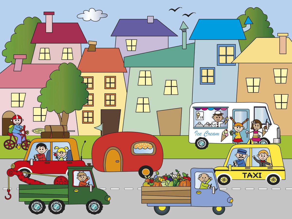 Улица города с машинами для детей
