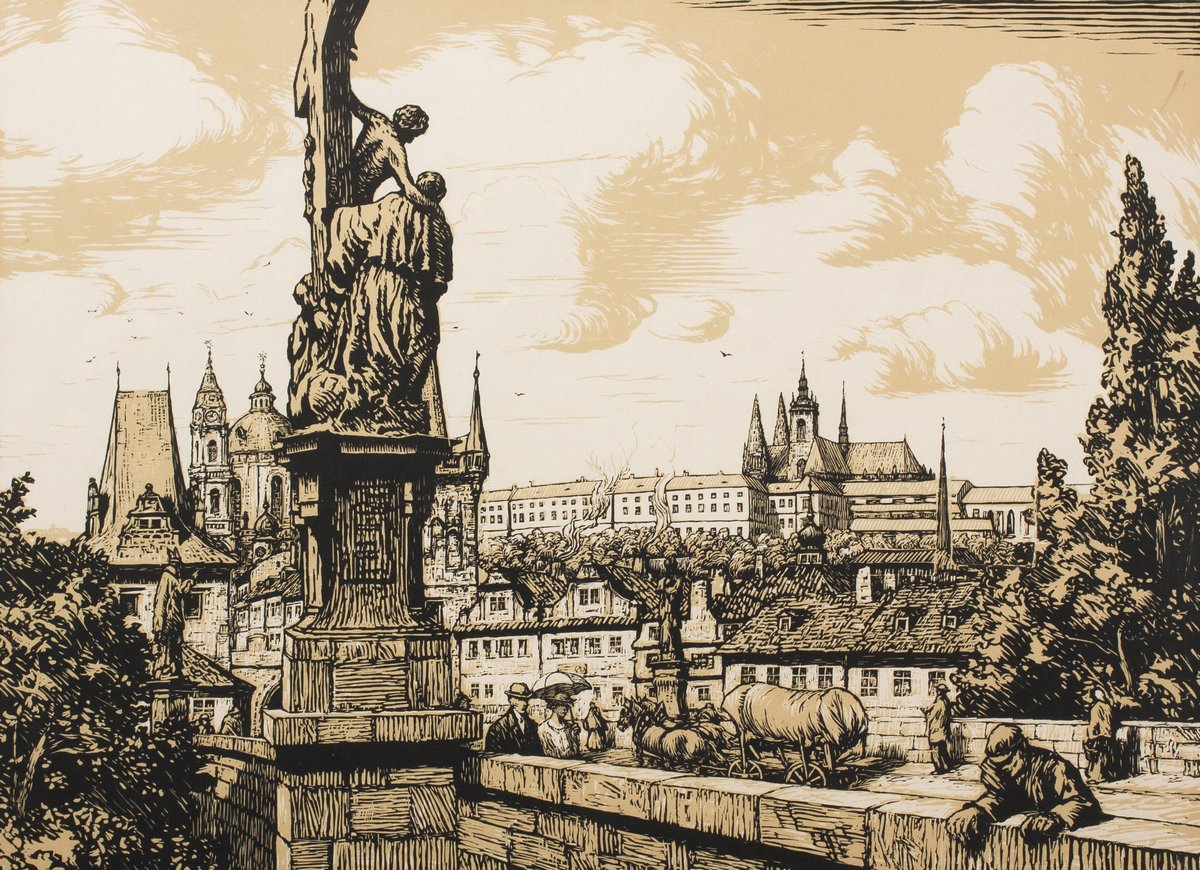 Прага Карлов мост гравюра