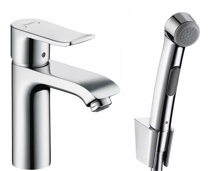 Смеситель для раковины с гигиеническим душем «Hansgrohe» Metris 31285000 с донным клапаном хром