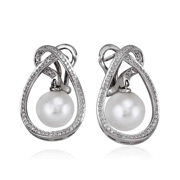   Diamonds Are Forever Серьги с жемчугом и бриллиантами в белом золоте 750 пробы