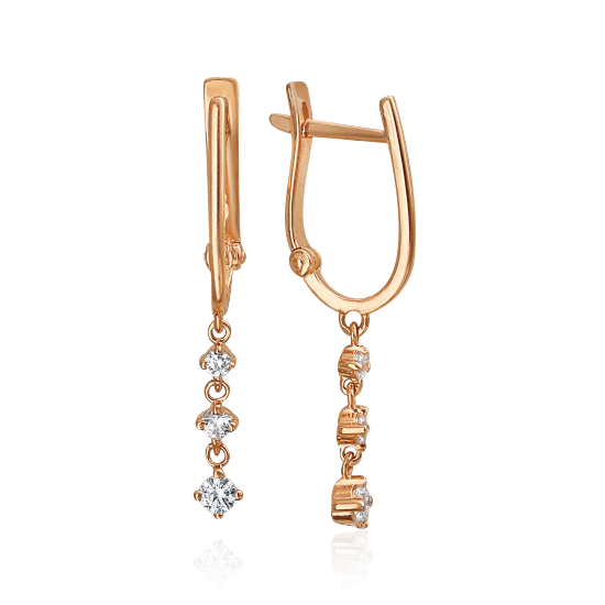 Серьги с фианитами из красного золота 585 пробы