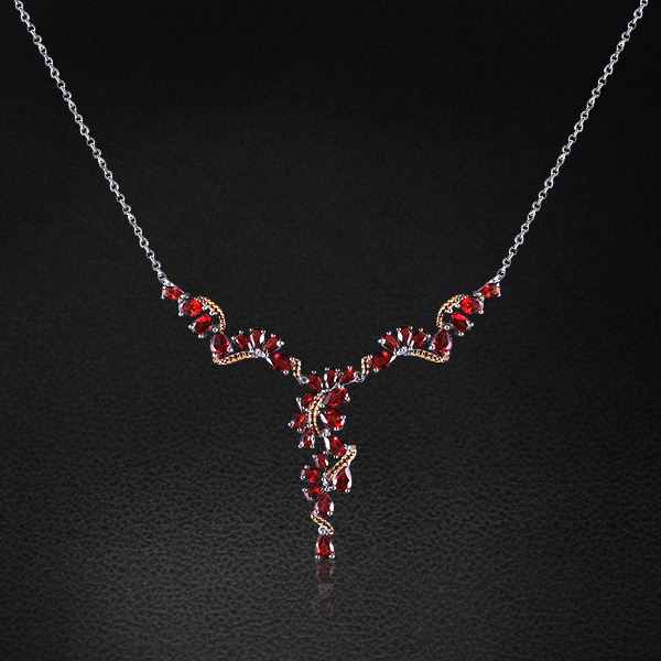 Колье с цветными камнями  Diamonds Are Forever Колье с гранатом, фианитами из серебра 585 пробы