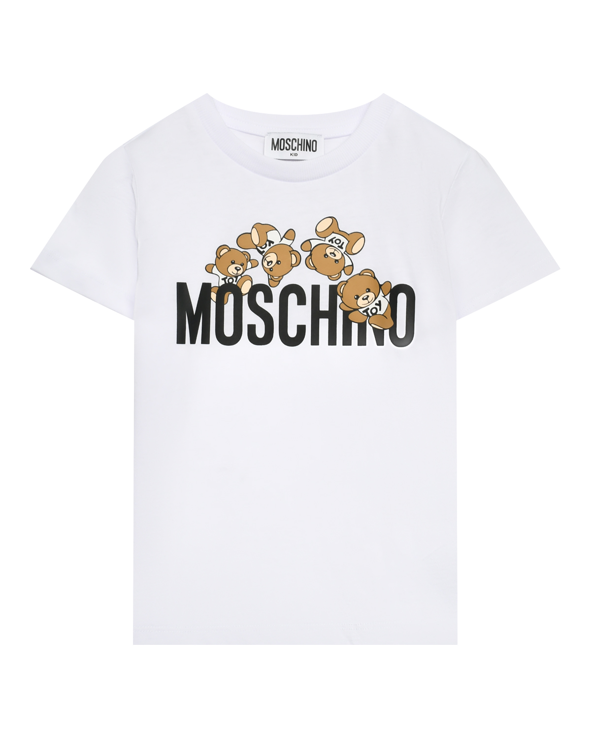 Футболки, Майки, Поло Футболка с лого и медвежатами, белая Moschino