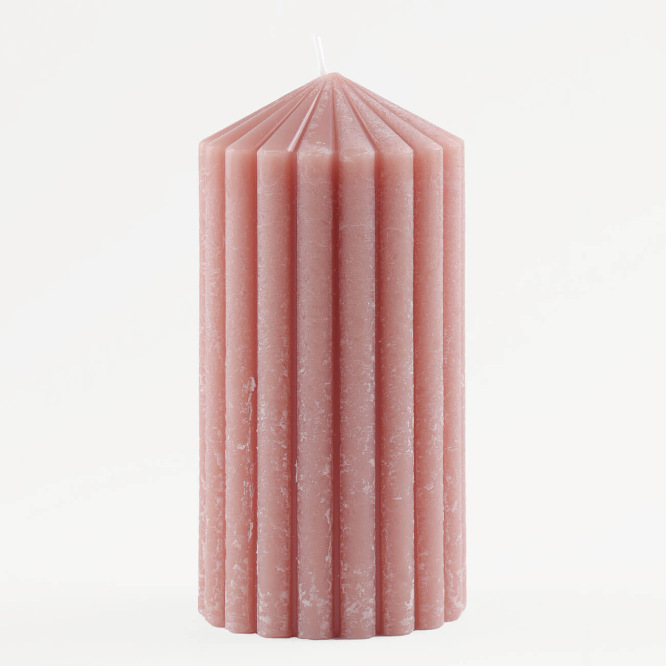 Свеча, 14 см, цилиндрическая, розовая, Ribbed candle