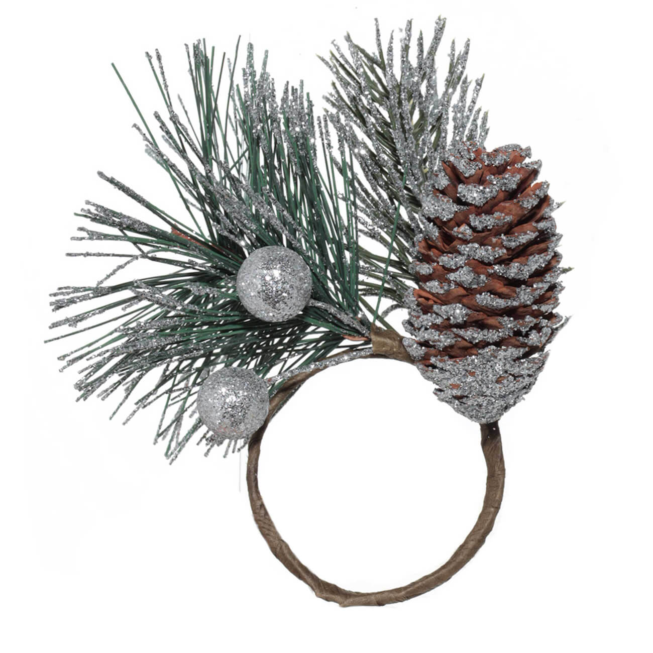 Кольцо для салфеток, 10 см, пластик, Шишка с серебристыми ягодами, Conifer delice