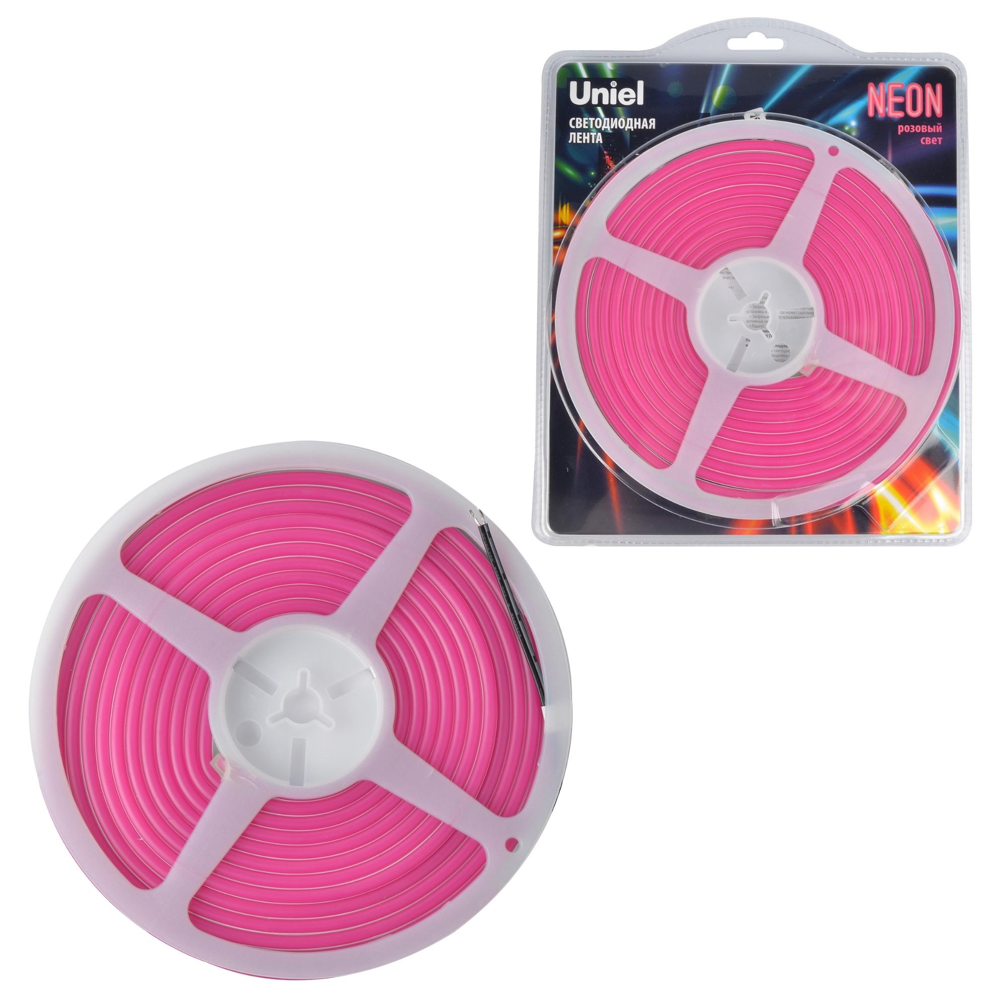 LED лента Uniel ULS-N01-2835-120LED/m-6mm-IP67-DC12V-9W/m-5M-PINK блис