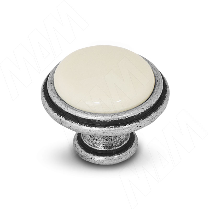 Ручка-кнопка D30мм серебро состаренное/керамика молочная (WPO.771.000.00E8)
